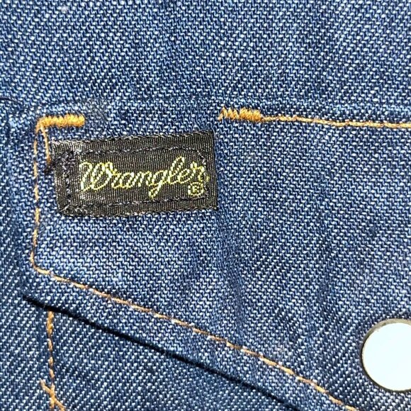 VINTAGE 60s WRANGLER PRE-SHRUNK PEARL SNAP EX LONG TAILS DENIM SHIRT 16.5" X 35" - Picture 5 of 15